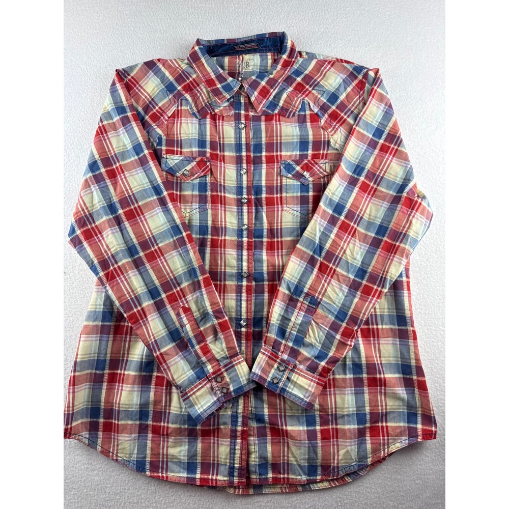 Rock 47 by Wrangler Women's XXL Red Blue Plaid Western Snap Shirt‎ LJ7241M